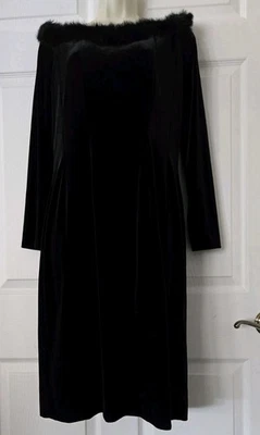  Alex Evenings De Colección Terciopelo Negro Imitación Fuera del Hombro Imitación Cuello Cuello Talla 14 Foto 1 de 4