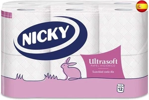 Nicky Ultrasoft Papel Higiénico - Paquete de 12 Rollos, 140 Hojas de 2 Capas, - Imagen 1 de 7