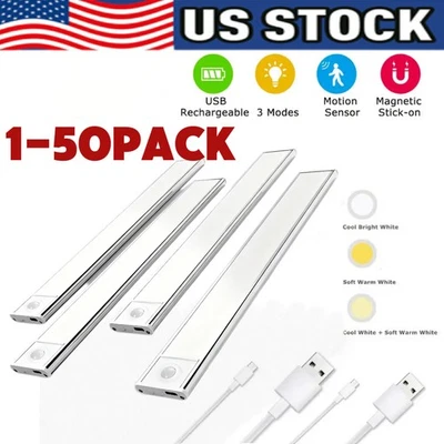 LED Motion Sensor Under Cabinet Closet Light USB Rechargeable Kitchen Lamp Strip - Image 1 of 4