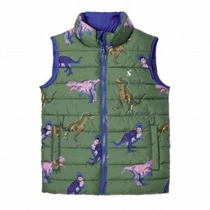 Joules Boys Size 6 Flip It Reversible Puffer Vest Gilet Green Dinosaurs Blue - Picture 1 of 7