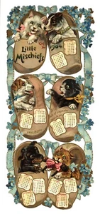 Wain style, cats, dogs, LITTLE MISCHIEFS, CALENDAR 1904 floral Tuck 5746 - Picture 1 of 6