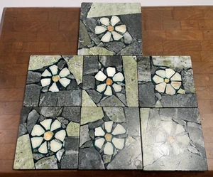 Marble Stone Tea Coaster Handmade Coaster Set 7 Piece Vintage Inlay Mosaic Daisy - Picture 1 of 23