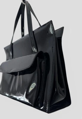 Bolso de mano retro de PVC negro brillante vintage de los años 60 para damas Foto 1 de 4