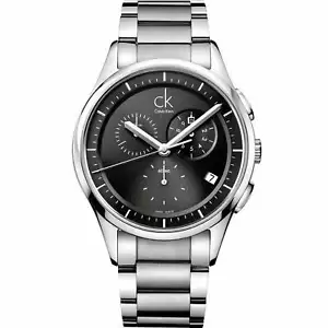 NEW CK CALVIN KLEIN K2A27107 SWISS MADE BLACK CHRONOGRAPH WATCH BASIC - Picture 1 of 10