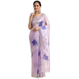 Damen Designer verzierter bestickter Organza Sari mit Blusenteil - Bild 1 von 7
