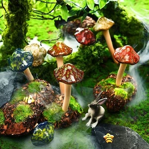 4X Colorful Fairy Garden Mushrooms Toadstools Ceramic Ornament DIY Plants Statue - Picture 1 of 11