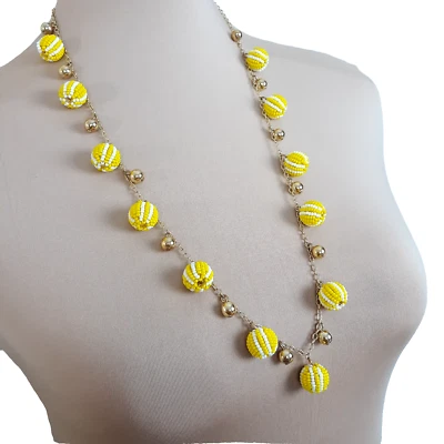 Talbots Colgante Dije Collar Largo Tono Dorado Bola Cuentas Rayas Amarillas Semilla Cuentas Foto 1 de 4