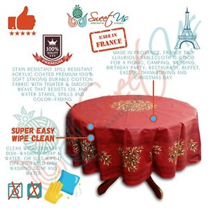 Wipeable Tablecloth Round Spillproof French Acrylic Coated Clos De Olivier Rouge
