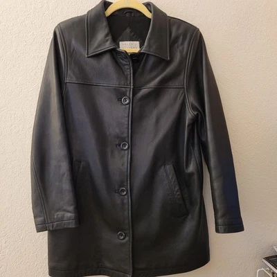 Valerie Stevens New Zeland Lambskin Trench Coat Black Women’s Sm City Minimalist - Image 1 of 4