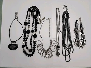 Lot Of 6 CHICOS Statement Long Necklaces, White Black & Silvertone - Picture 1 of 4