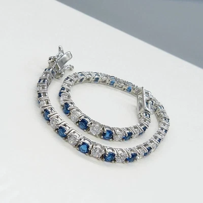 Теннисный браслет с сапфиром круглой огранки 8 карат с покрытием из белого золота 14 карат - Изображение 1 из 4