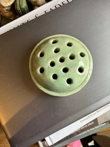 Sweet Antique Green Pottery Early Round Large Flower Frog Green 4 1/4” - Picture 1 of 7