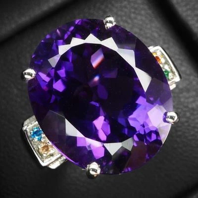 Preciosos anillos de plata de ley 925 de oro blanco amatista púrpura rica ovalada 12,65 quilates Foto 1 de 4
