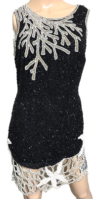Vestido de cóctel Lillie Rubin vintage con cuentas y lentejuelas negro con tiras talla 2 4 de EE. UU. Foto 1 de 4