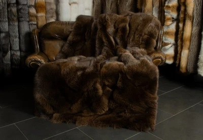 2840 Arctic Marble Patchwork Pelzdecke in Braun Echtfell Decke Felldecke Pelz - Bild 1 von 4