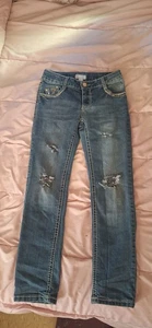 Girls Size 12 EUC Distressed Denim Jeans with Rhinestone Details - Picture 1 of 5