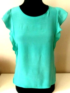 Camiseta Hallhuber con Volantes Verde Col rizada Seda Frontal Talla M Trabajo Vacaciones Costera - Imagen 1 de 10