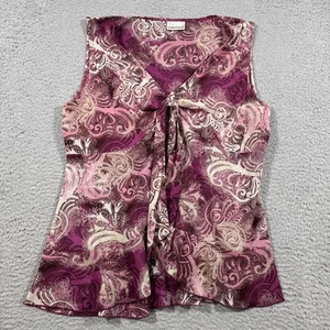 VTG Fashion Bug L/XL Babydoll Top Womens Paisley Sleeveless Y2K Pink Tie Front - Picture 1 of 6