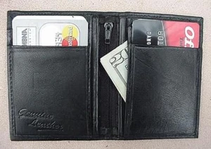 MENS BLACK LEATHER LAMB MINI BIFOLD WALLET #779 - Picture 1 of 1