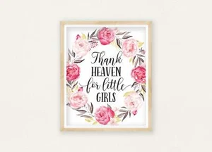 Arte floral imprimible gracias al cielo para niñas pequeñas habitación arte de pared decoración del hogar - Imagen 1 de 5