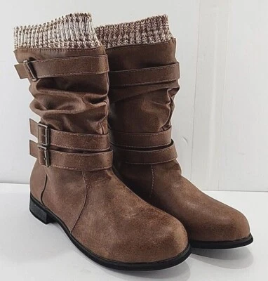 Rosy Mujer Media Pantorrilla Botas Tallas 8 M y 9.5 M Marrón Suéter Top Triple Correa NUEVO Foto 1 de 4