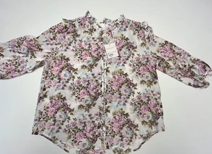Neu mit Etikett UVP $ 44 Lauren Conrad Damen XL Hi-Lo Bauerntop 3/4-Ärmel Blumenmuster Rüschen - Bild 1 von 8