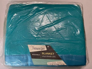 Vintage Treasure Chest Blanket Turquoise NOS 72x90 Size Montgomery Ward - Picture 1 of 4