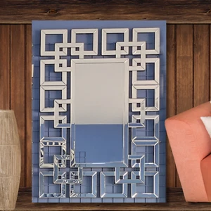Worlds of Squares Mirror - Elegant 22-Pane Scalloped Square Design - Home Decor - Picture 1 of 7