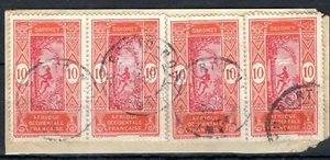 France Cols DAHOMEY Stamps 10c{4} Porto Novo CDS 1920 Used Piece SS4327 - Picture 1 of 4