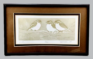 '82 Junco Birds, Nancy Louvier Signed #60/100 Framed 6x10 Artist Etching Print - Picture 1 of 10