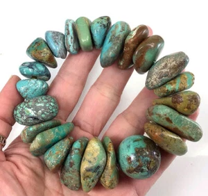 Green Turquoise Bracelet Rough Nugget Beaded Stretch Healing Stone - Picture 1 of 4
