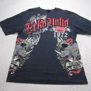 Vintage Ecko Unltd Shirt Mens 2XL Black Baggy Cyber Goth Grunge Rhino Skater Y2K - Picture 1 of 12