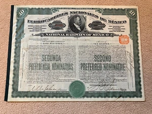 Original vintage 1910 Mexico National Railways share certificate great condition - Picture 1 of 5