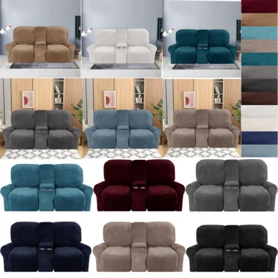 Stretch Recliner Sofa Slipcover Velvet Loveseat Recliner Sofa Cover +Cup Holders - Image 1 of 4