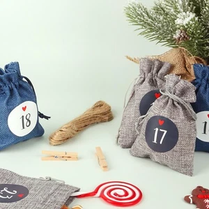 G Decor Blue and Grey Cloth Reusable Advent Calendar Bags - Picture 1 of 10