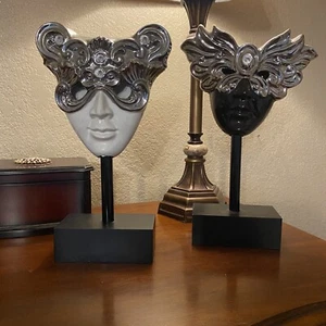 Pair (2) Baroque Venetian Style Mask Porcelain Carnival Mardi Gras Face Deco - Picture 1 of 9