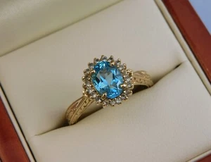 GEMPORIA GEMS TV DK RING 9 KT GELBGOLD SCHWEIZER BLAU + WEISSER TOPAS 3,4 g - GRÖSSE N - Bild 1 von 12