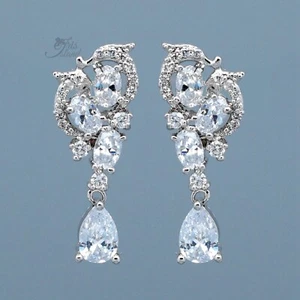 Women White Gold Plated Clear Cubic Zirconia Wedding Teardrop Dangle earrings 45 - Picture 1 of 5