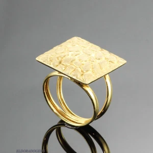 ANILLO DE SELLO CUADRADO DE VÁSTAGO DIVIDIDO ACABADO HUMMER ORO AMARILLO 14K US7 HECHO EN ITALIA - Imagen 1 de 9