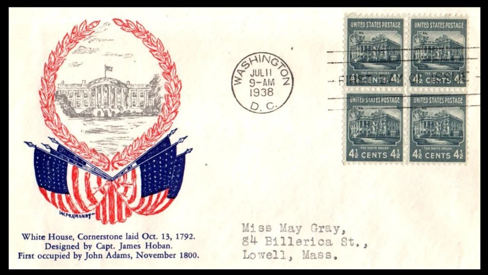 1938 Presidential Series Prexy Sc 809-59 with Grandy cachet White House (T13 - Image 1 of 1