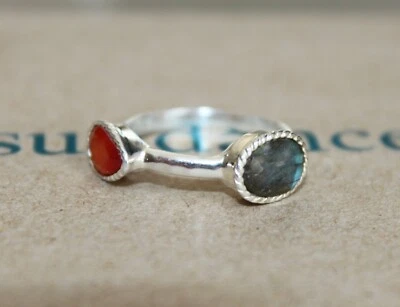 Catálogo SUNDANCE Anillo Pila Cornalina Labradorita Plata Esterlina Talla 8 Banda Foto 1 de 4