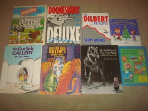 Comic Strip 8 Book LOT The Far Side Doonesbury Dilbert Peanuts Comedy Humor Set - Picture 1 of 8
