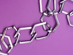Sterling Silver Linked Hexagons Bracelet approximately 7 1/2" x 1/2" Mex 925 - Picture 1 of 12