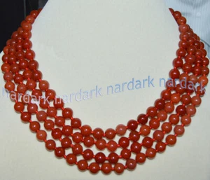 Stunning 4 Rows Natural Red Chalcedony Agate Round Gems Beads Necklace 17-20'' - Picture 1 of 4