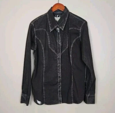 Rock & Roll Cowgirl Western Buttondown Black Shirt Size XL - Image 1 of 4
