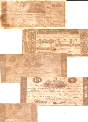 5 REPRODUCTION antiqued U.S. WAR of 1812 era Notes paper money bills lot B 4 - Image 1 of 2