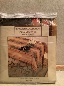 English Jacquard Tablecloth w/ 4 Napkins & 4 Wood Napkin Rings 60" X 102” New - Picture 1 of 8