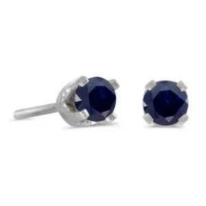 14k Petite White Gold Round Genuine Sapphire Stud Earrings - Picture 1 of 3