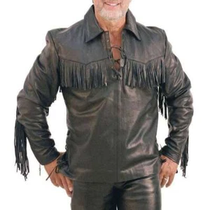 Neu Western Wildleder Leder Mountain Herren Cowboy Hemd mit Fransen - Bild 1 von 3