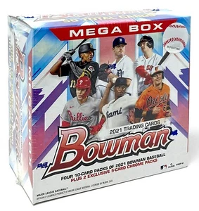 Mega Box Baseball 2021 Topps MLB Bowman Esclusivo Chrome Pack 50 Carte Sigillato Nuovo - Foto 1 di 11